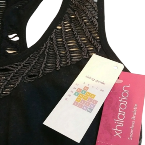 Xhilaration Macrame Sports Bra Seamless Racerback Acid Wash  Black XS - Picture 4 of 4